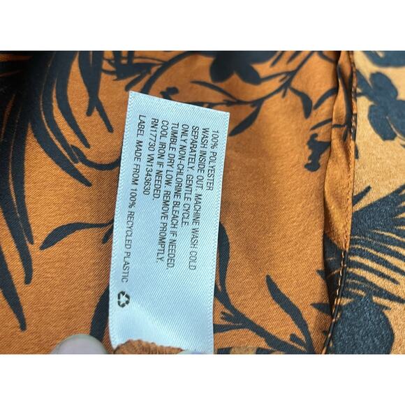 Future Collective Satin Mock Neck Midi Dress XL Brown Tropical Print Retro - Picture 11 of 11